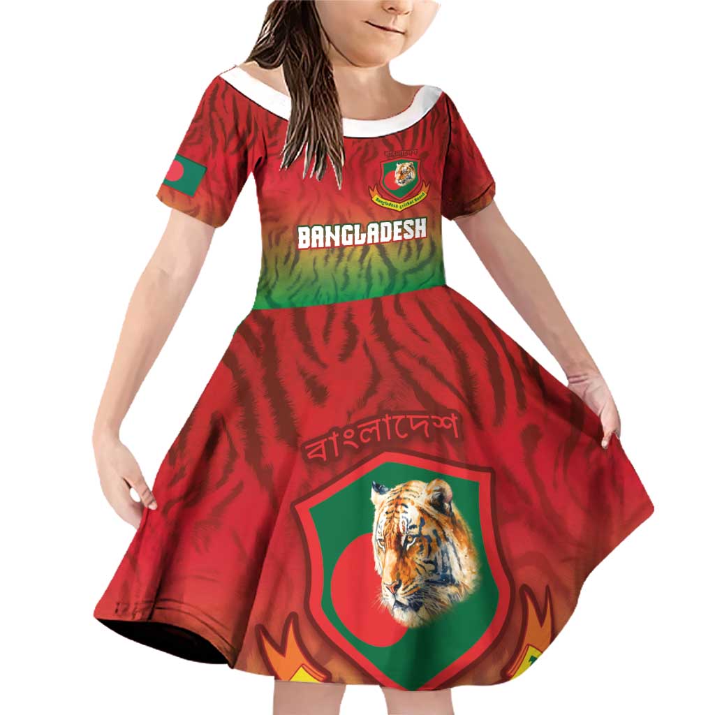 Custom Bangladesh Cricket-The Tigers Family Matching Off Shoulder Short Dress and Hawaiian Shirt