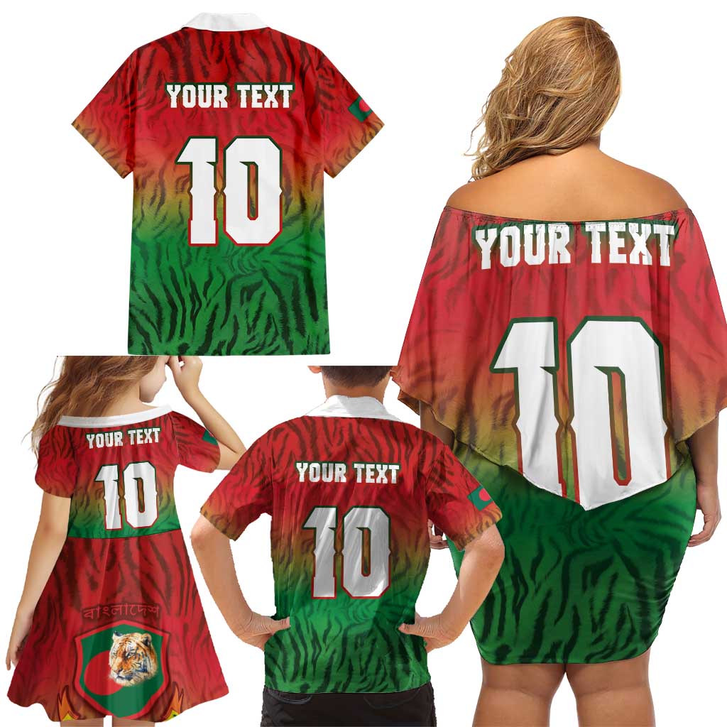 Custom Bangladesh Cricket-The Tigers Family Matching Off Shoulder Short Dress and Hawaiian Shirt