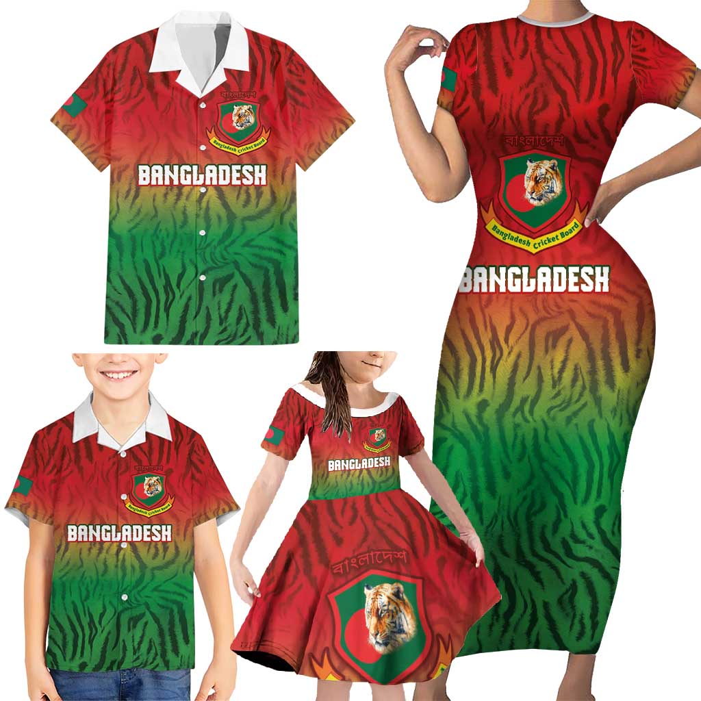 Custom Bangladesh Cricket-The Tigers Family Matching Short Sleeve Bodycon Dress and Hawaiian Shirt
