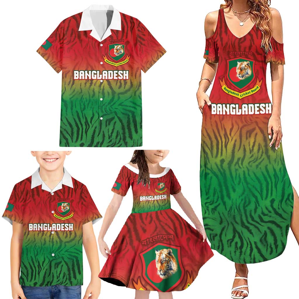 Custom Bangladesh Cricket-The Tigers Family Matching Summer Maxi Dress and Hawaiian Shirt