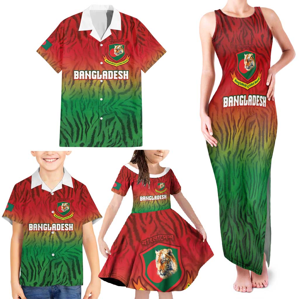 Custom Bangladesh Cricket-The Tigers Family Matching Tank Maxi Dress and Hawaiian Shirt