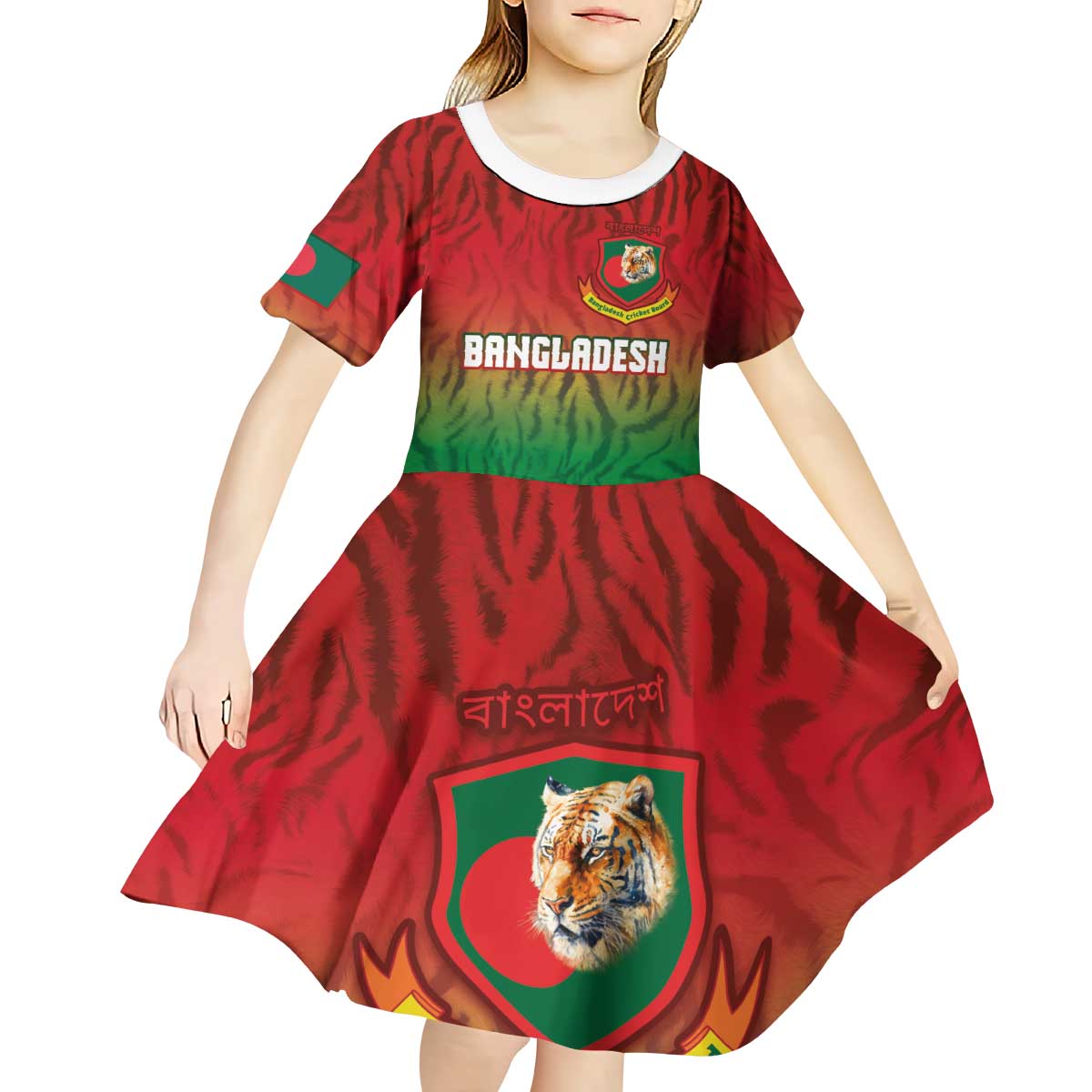 Custom Bangladesh Cricket-The Tigers Kid Short Sleeve Dress