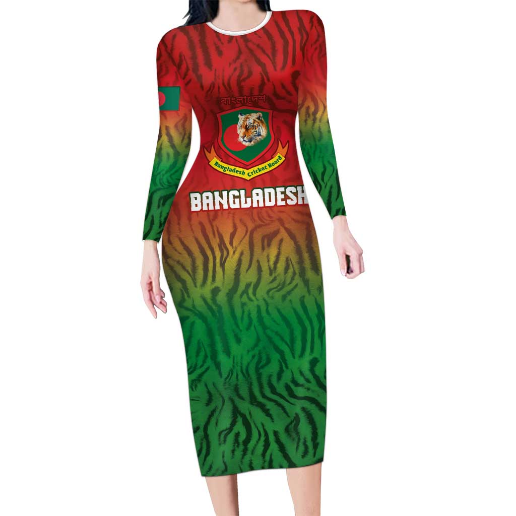 Custom Bangladesh Cricket-The Tigers Long Sleeve Bodycon Dress