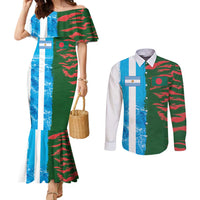 Custom Bangladesh and Argentina Football Half Style Couples Matching Mermaid Dress and Long Sleeve Button Shirt