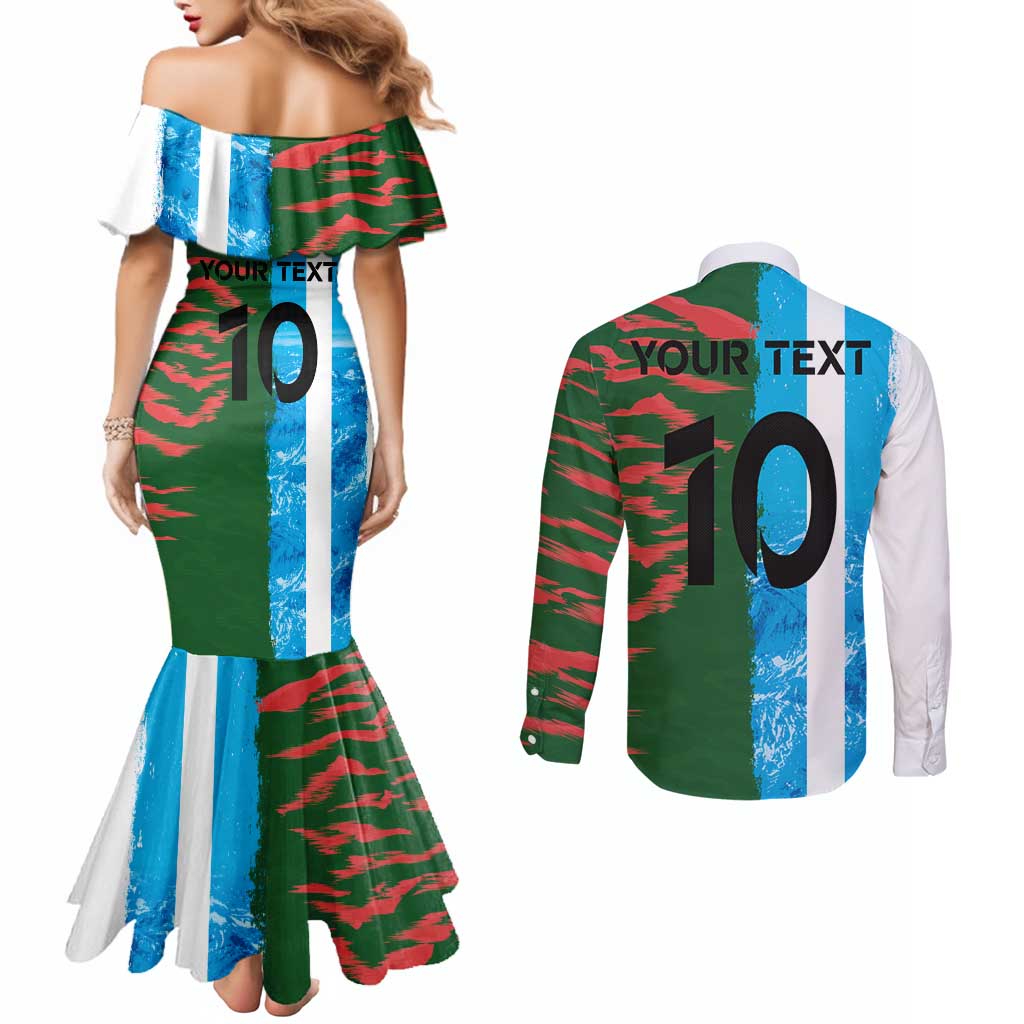 Custom Bangladesh and Argentina Football Half Style Couples Matching Mermaid Dress and Long Sleeve Button Shirt