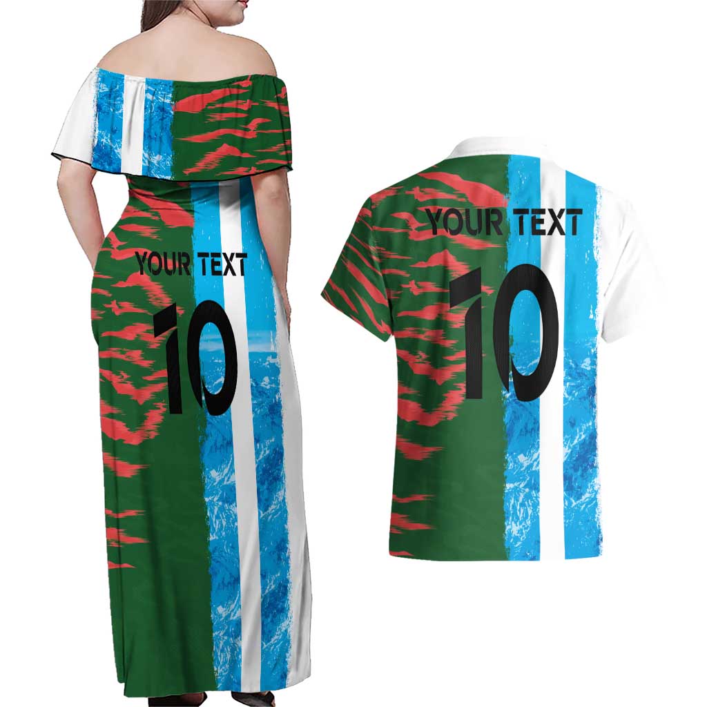 Custom Bangladesh and Argentina Football Half Style Couples Matching Off Shoulder Maxi Dress and Hawaiian Shirt