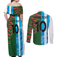 Custom Bangladesh and Argentina Football Half Style Couples Matching Off Shoulder Maxi Dress and Long Sleeve Button Shirt