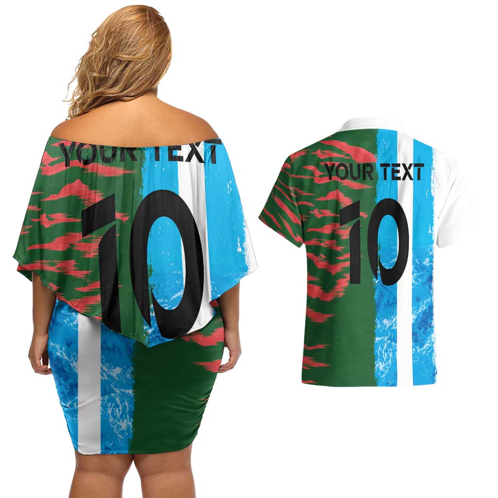 Custom Bangladesh and Argentina Football Half Style Couples Matching Off Shoulder Short Dress and Hawaiian Shirt