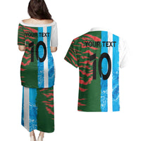 Custom Bangladesh and Argentina Football Half Style Couples Matching Puletasi and Hawaiian Shirt