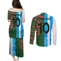 Custom Bangladesh and Argentina Football Half Style Couples Matching Puletasi and Long Sleeve Button Shirt
