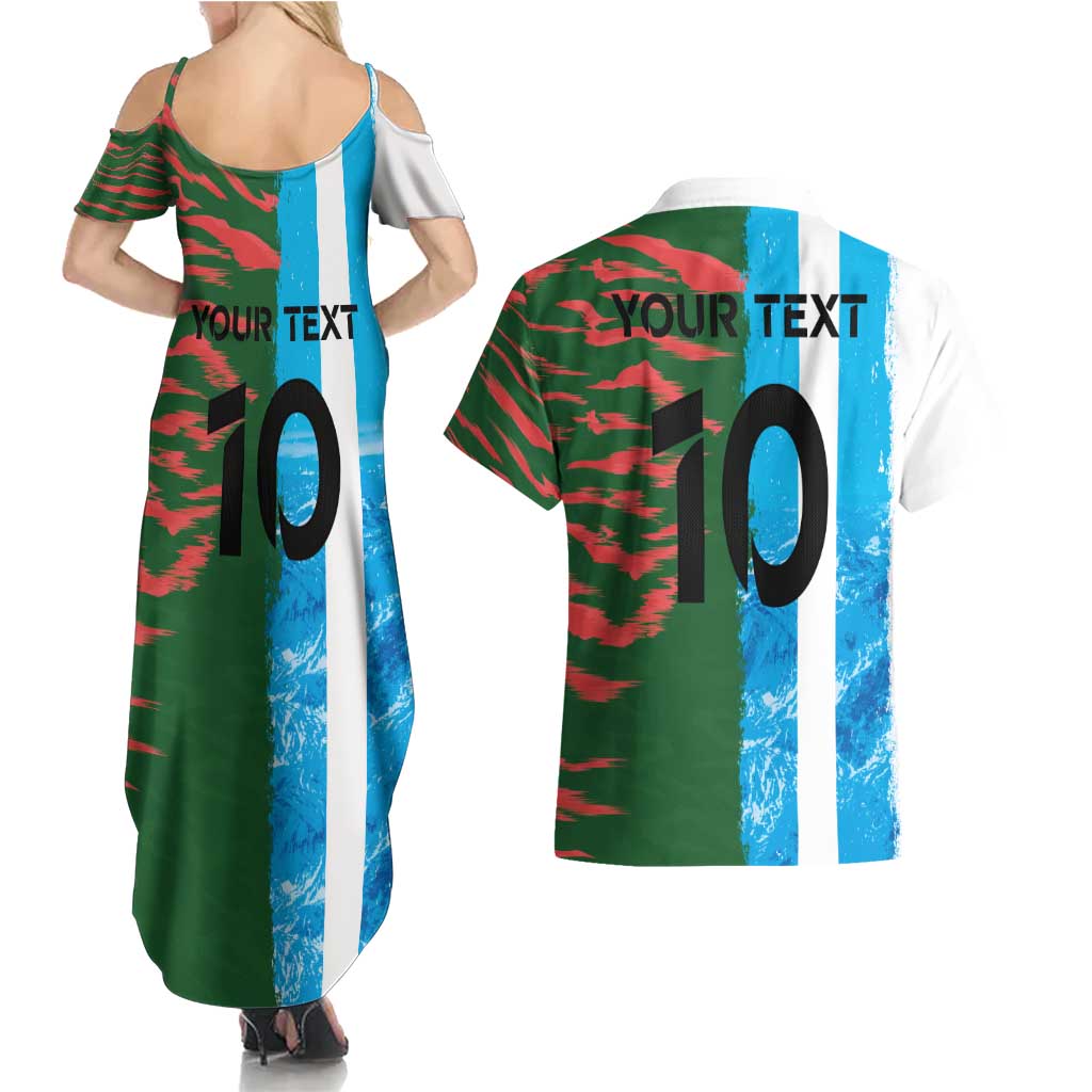 Custom Bangladesh and Argentina Football Half Style Couples Matching Summer Maxi Dress and Hawaiian Shirt