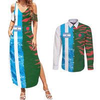 Custom Bangladesh and Argentina Football Half Style Couples Matching Summer Maxi Dress and Long Sleeve Button Shirt