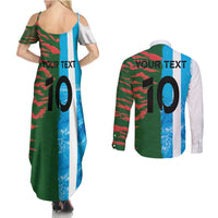 Custom Bangladesh and Argentina Football Half Style Couples Matching Summer Maxi Dress and Long Sleeve Button Shirt