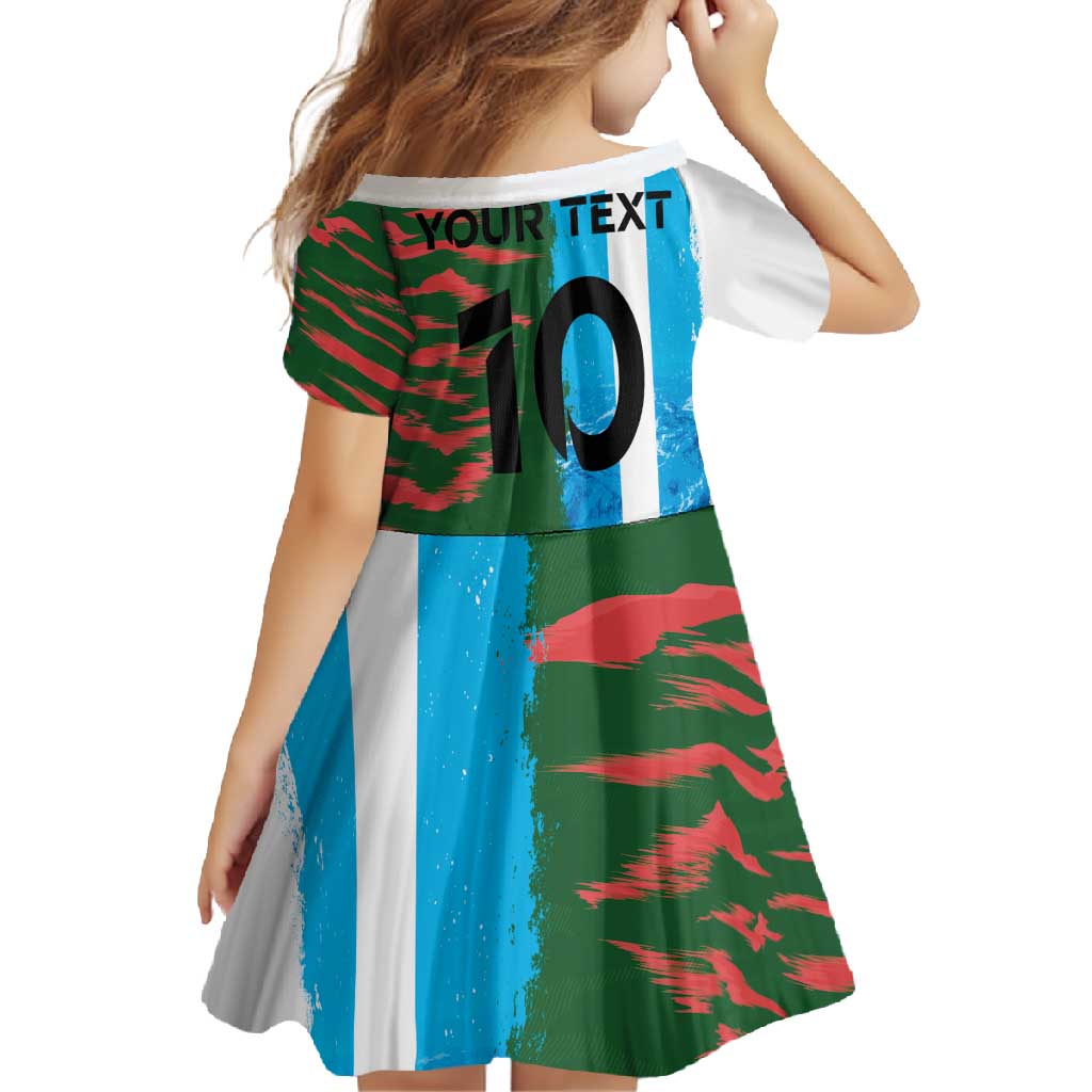 Custom Bangladesh and Argentina Football Half Style Family Matching Long Sleeve Bodycon Dress and Hawaiian Shirt
