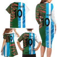 Custom Bangladesh and Argentina Football Half Style Family Matching Long Sleeve Bodycon Dress and Hawaiian Shirt
