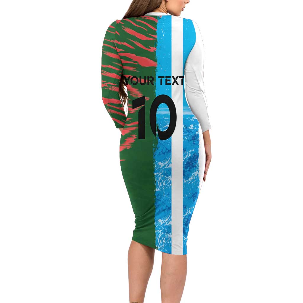 Custom Bangladesh and Argentina Football Half Style Family Matching Long Sleeve Bodycon Dress and Hawaiian Shirt