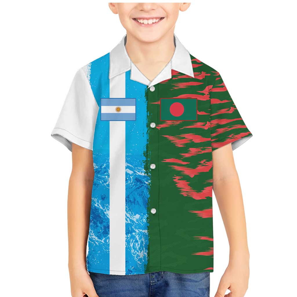 Custom Bangladesh and Argentina Football Half Style Family Matching Mermaid Dress and Hawaiian Shirt