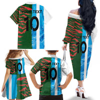 Custom Bangladesh and Argentina Football Half Style Family Matching Off The Shoulder Long Sleeve Dress and Hawaiian Shirt