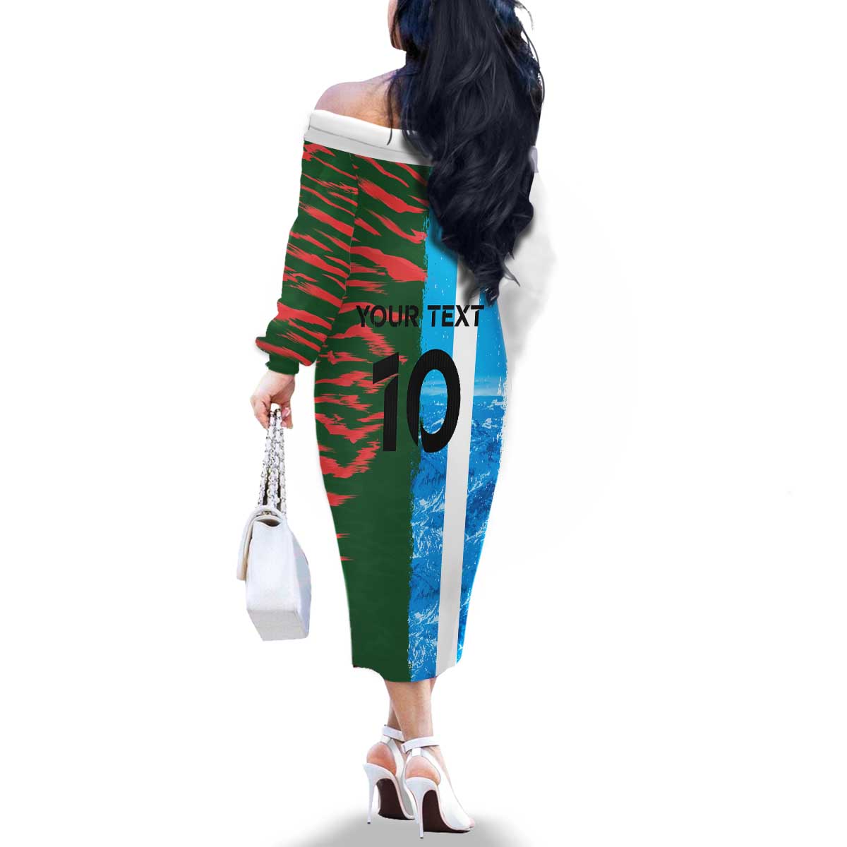 Custom Bangladesh and Argentina Football Half Style Family Matching Off The Shoulder Long Sleeve Dress and Hawaiian Shirt