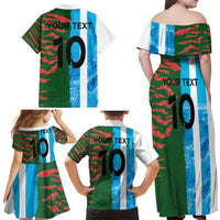 Custom Bangladesh and Argentina Football Half Style Family Matching Off Shoulder Maxi Dress and Hawaiian Shirt