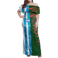 Custom Bangladesh and Argentina Football Half Style Family Matching Off Shoulder Maxi Dress and Hawaiian Shirt