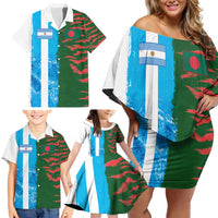Custom Bangladesh and Argentina Football Half Style Family Matching Off Shoulder Short Dress and Hawaiian Shirt