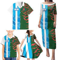 Custom Bangladesh and Argentina Football Half Style Family Matching Puletasi and Hawaiian Shirt