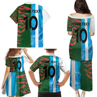 Custom Bangladesh and Argentina Football Half Style Family Matching Puletasi and Hawaiian Shirt