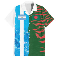 Custom Bangladesh and Argentina Football Half Style Family Matching Short Sleeve Bodycon Dress and Hawaiian Shirt