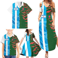 Custom Bangladesh and Argentina Football Half Style Family Matching Summer Maxi Dress and Hawaiian Shirt