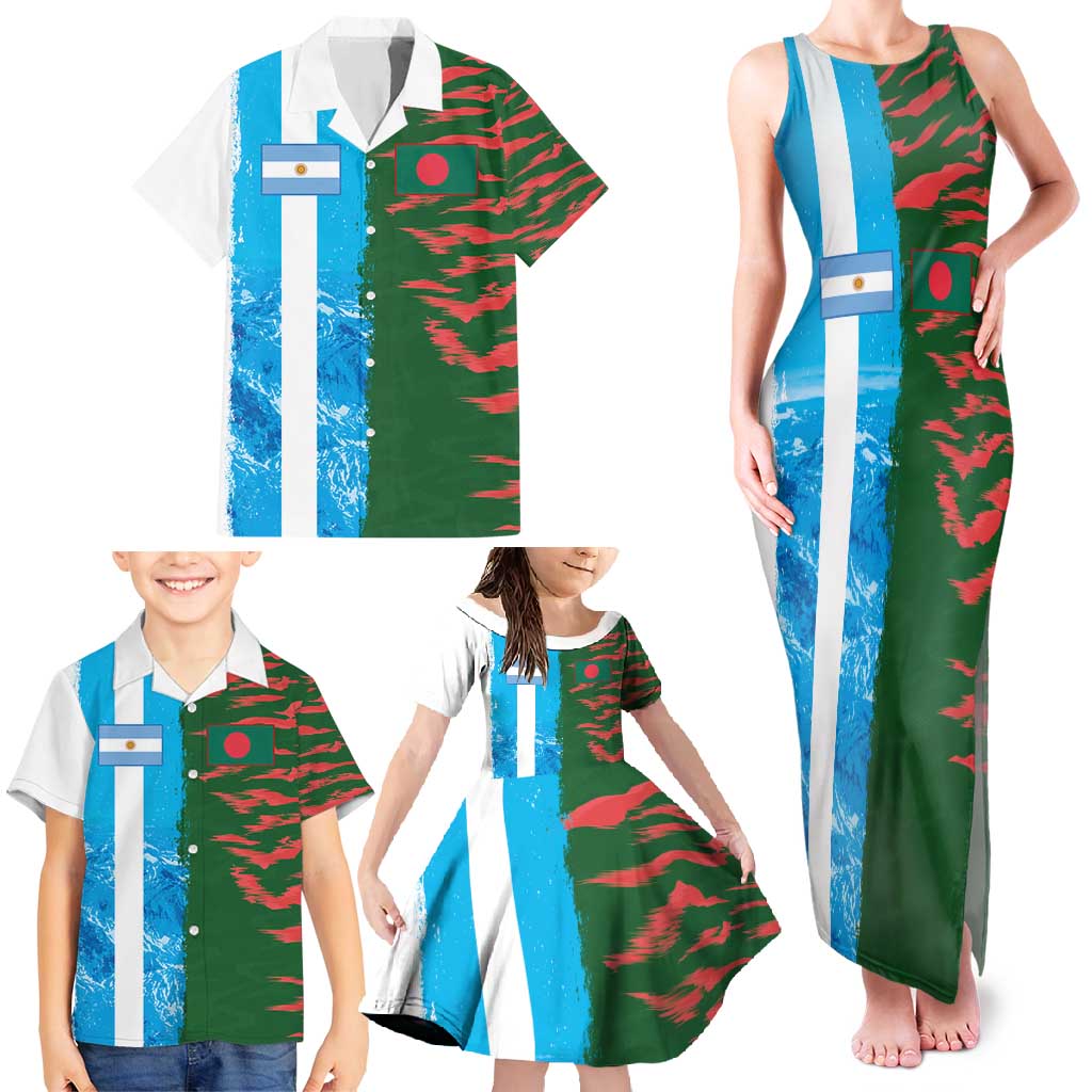 Custom Bangladesh and Argentina Football Half Style Family Matching Tank Maxi Dress and Hawaiian Shirt