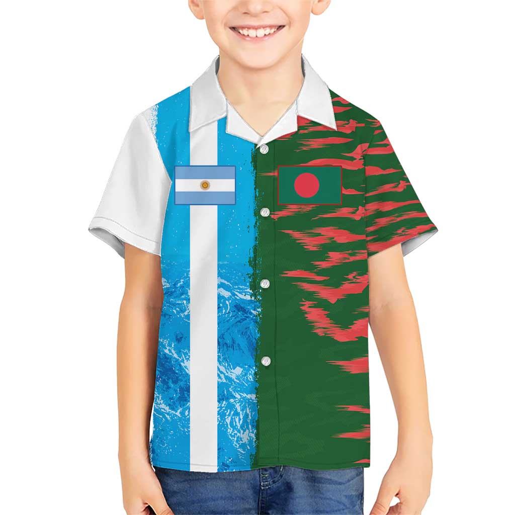 Custom Bangladesh and Argentina Football Half Style Kid Hawaiian Shirt