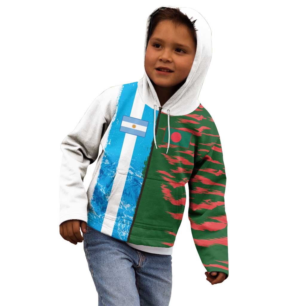 Custom Bangladesh and Argentina Football Half Style Kid Hoodie