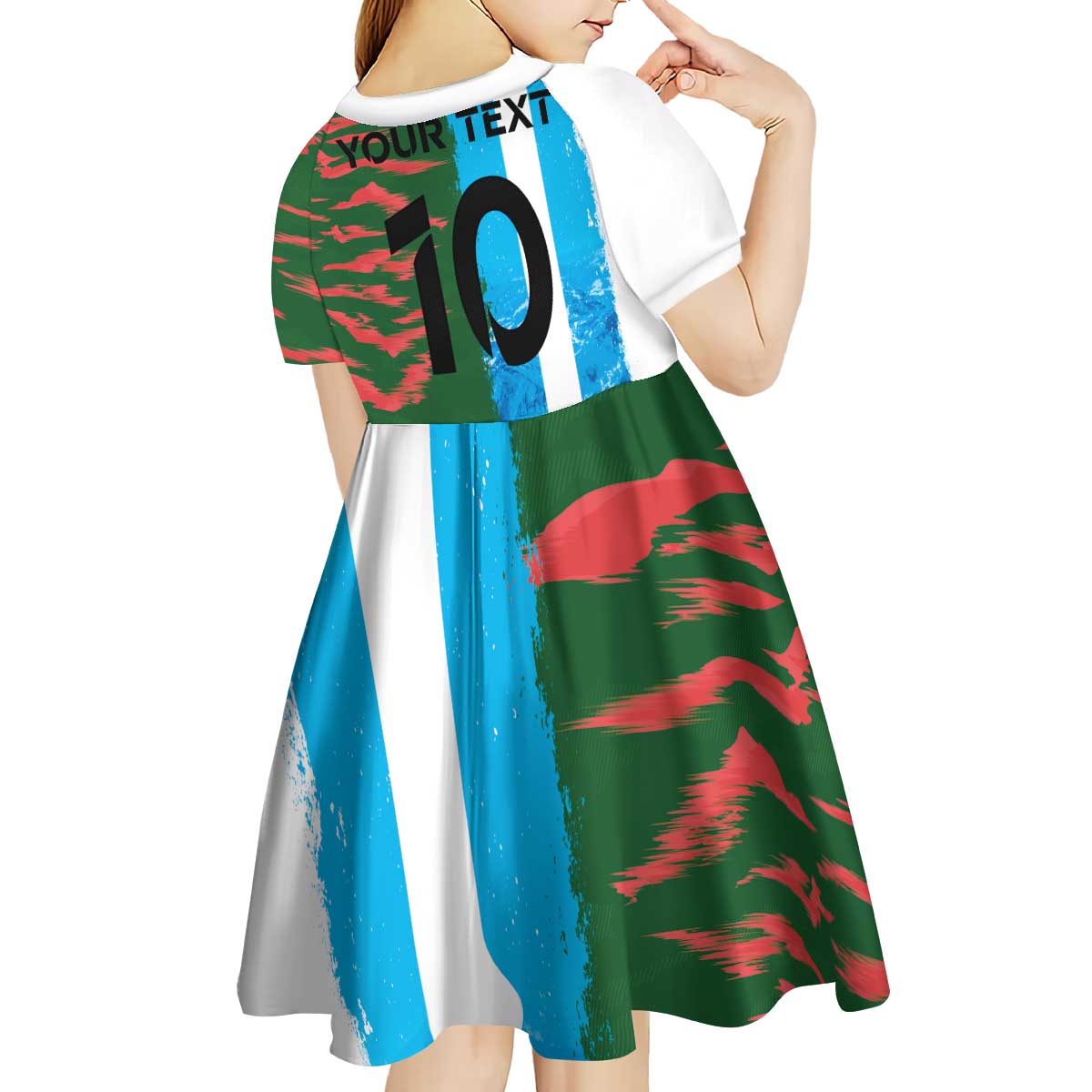 Custom Bangladesh and Argentina Football Half Style Kid Short Sleeve Dress
