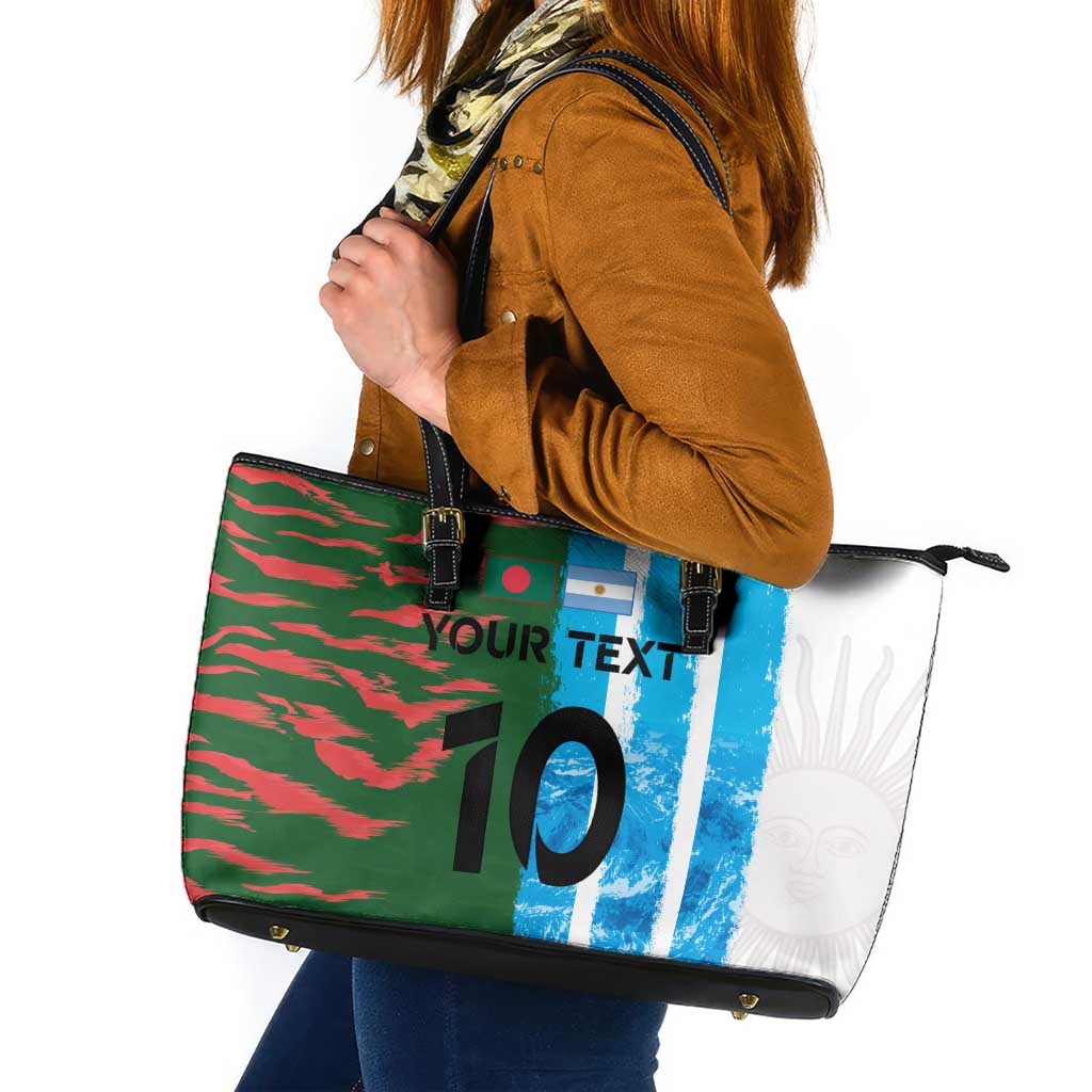 Custom Bangladesh and Argentina Football Half Style Leather Tote Bag