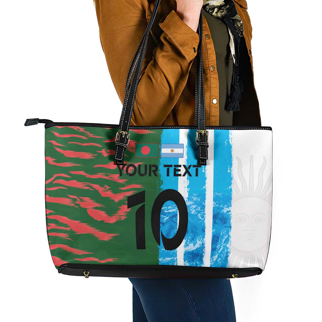 Custom Bangladesh and Argentina Football Half Style Leather Tote Bag