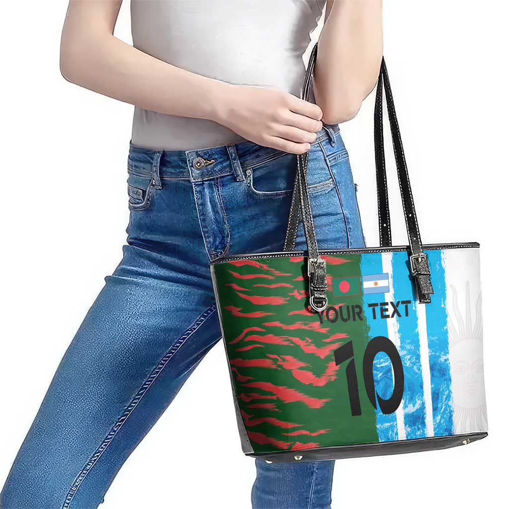 Custom Bangladesh and Argentina Football Half Style Leather Tote Bag