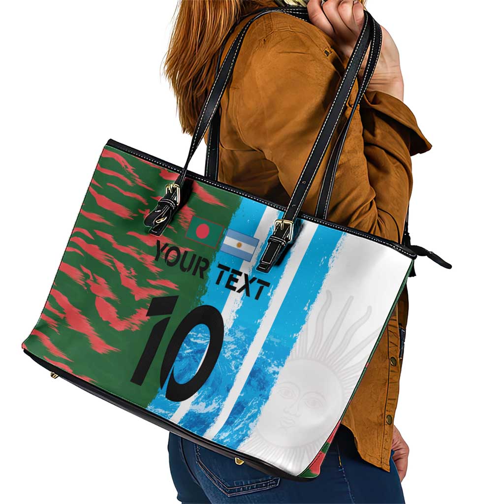 Custom Bangladesh and Argentina Football Half Style Leather Tote Bag
