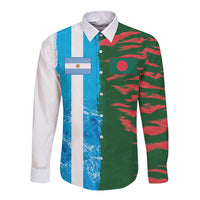 Custom Bangladesh and Argentina Football Half Style Long Sleeve Button Shirt