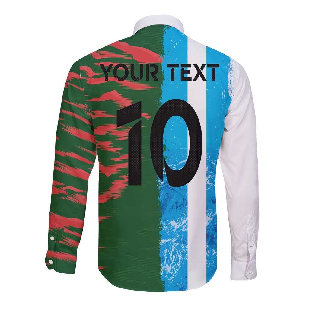 Custom Bangladesh and Argentina Football Half Style Long Sleeve Button Shirt