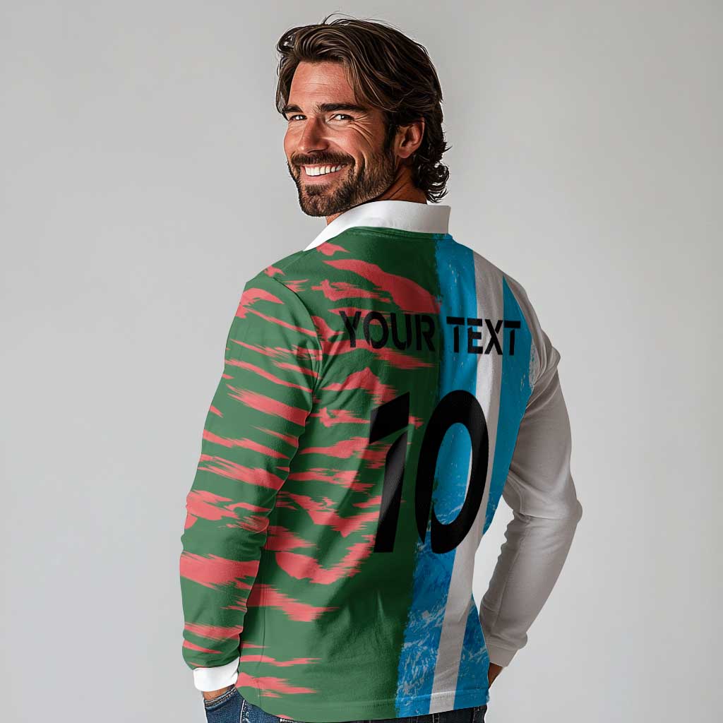 Custom Bangladesh and Argentina Football Half Style Long Sleeve Polo Shirt