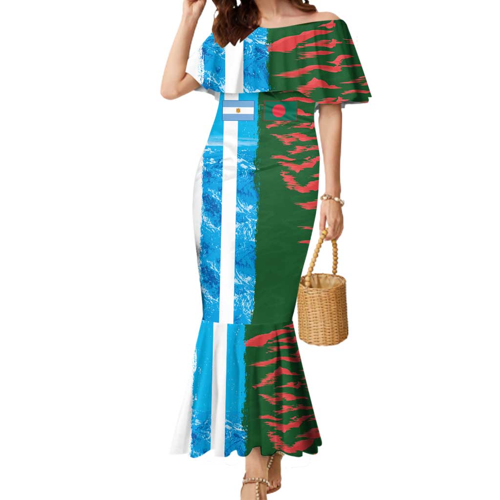 Custom Bangladesh and Argentina Football Half Style Mermaid Dress