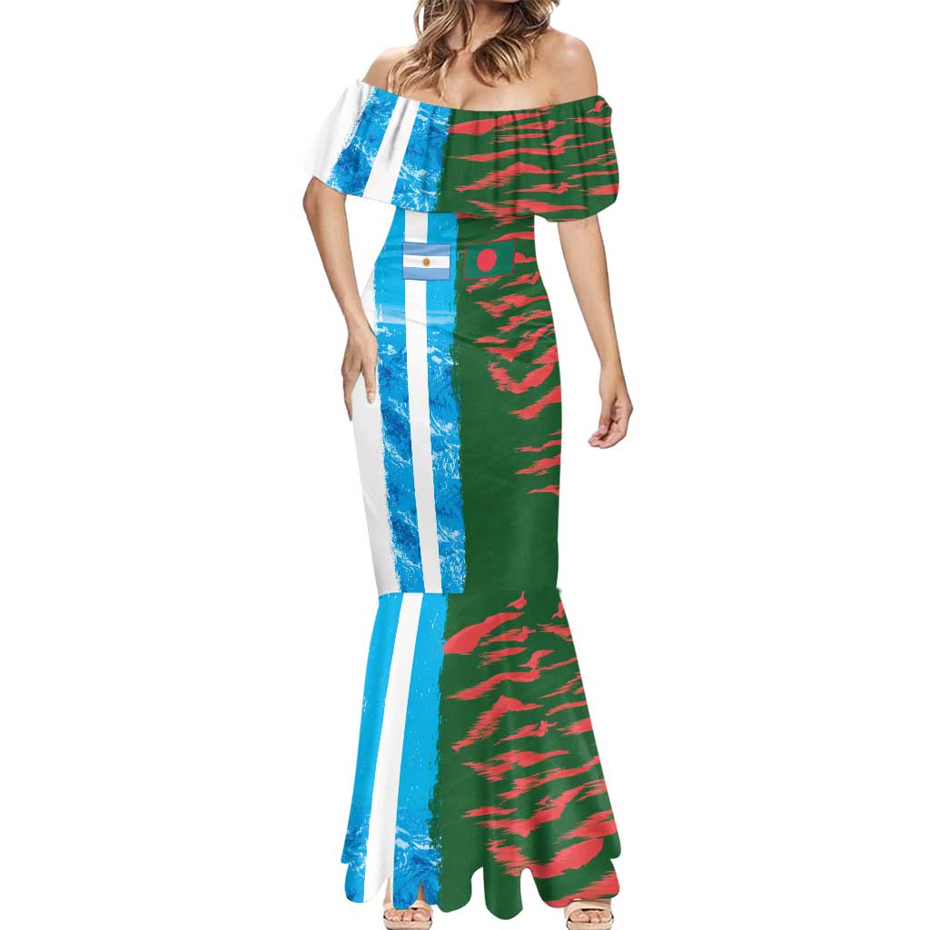 Custom Bangladesh and Argentina Football Half Style Mermaid Dress