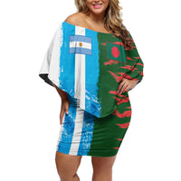 Custom Bangladesh and Argentina Football Half Style Off Shoulder Short Dress