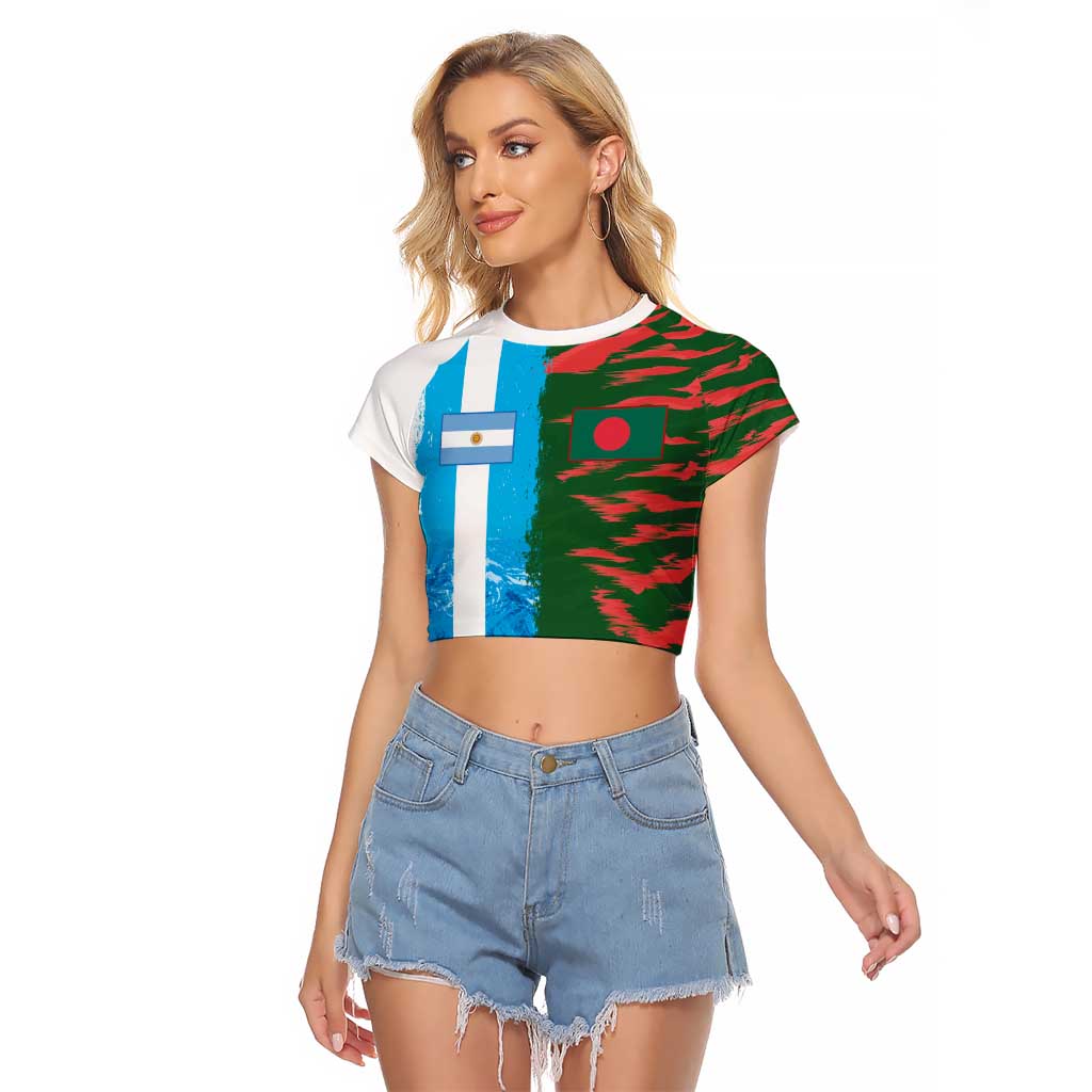 Custom Bangladesh and Argentina Football Half Style Raglan Cropped T Shirt
