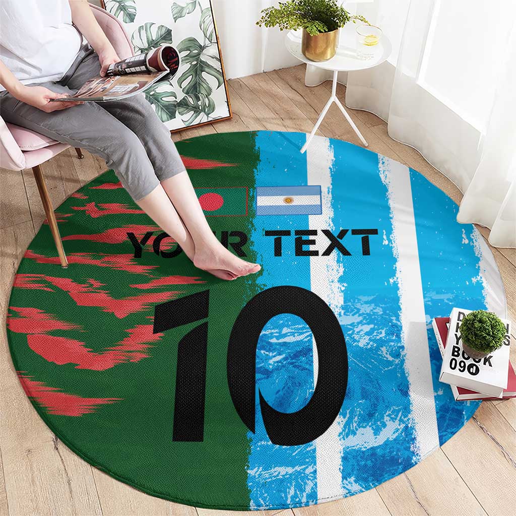 Custom Bangladesh and Argentina Football Half Style Round Carpet