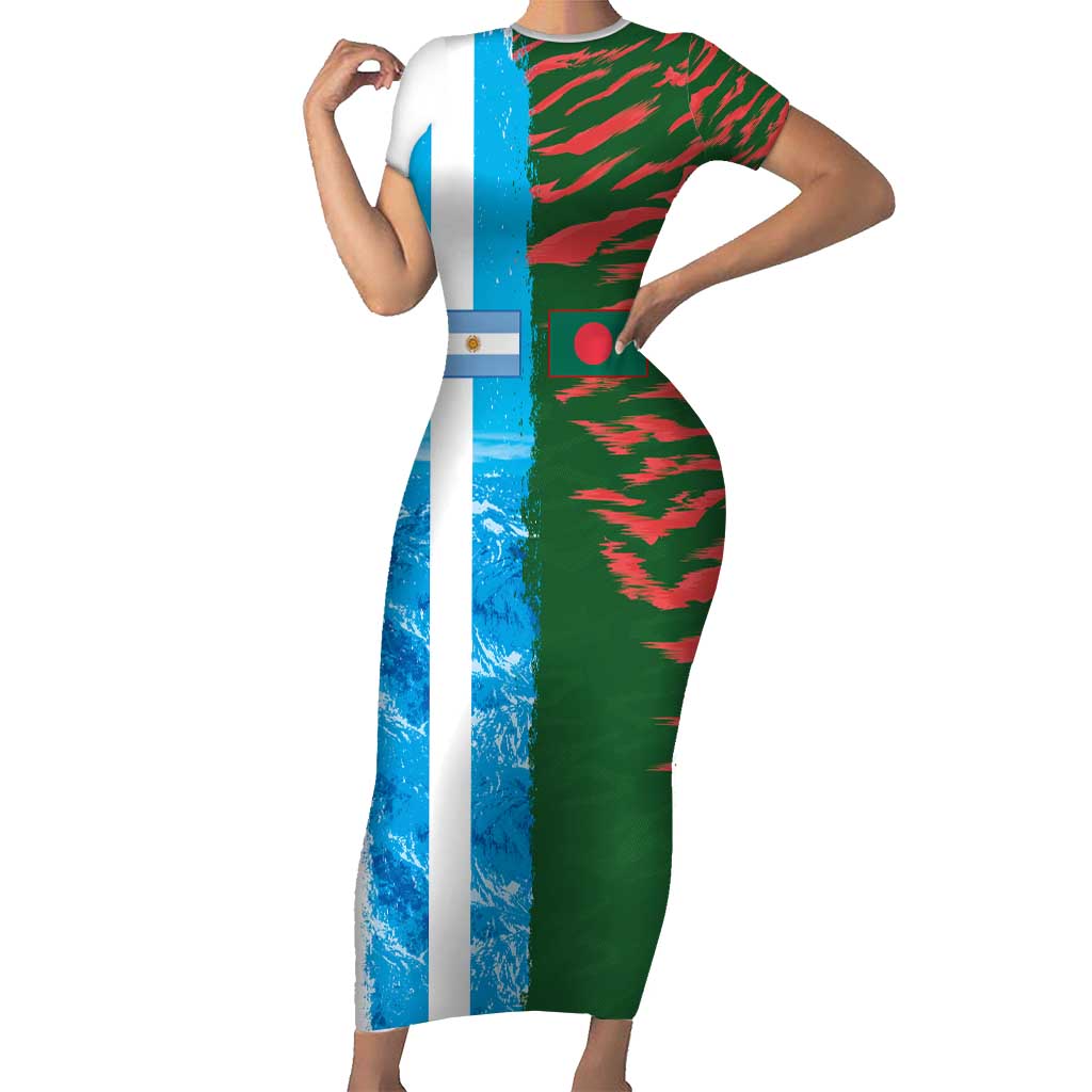 Custom Bangladesh and Argentina Football Half Style Short Sleeve Bodycon Dress