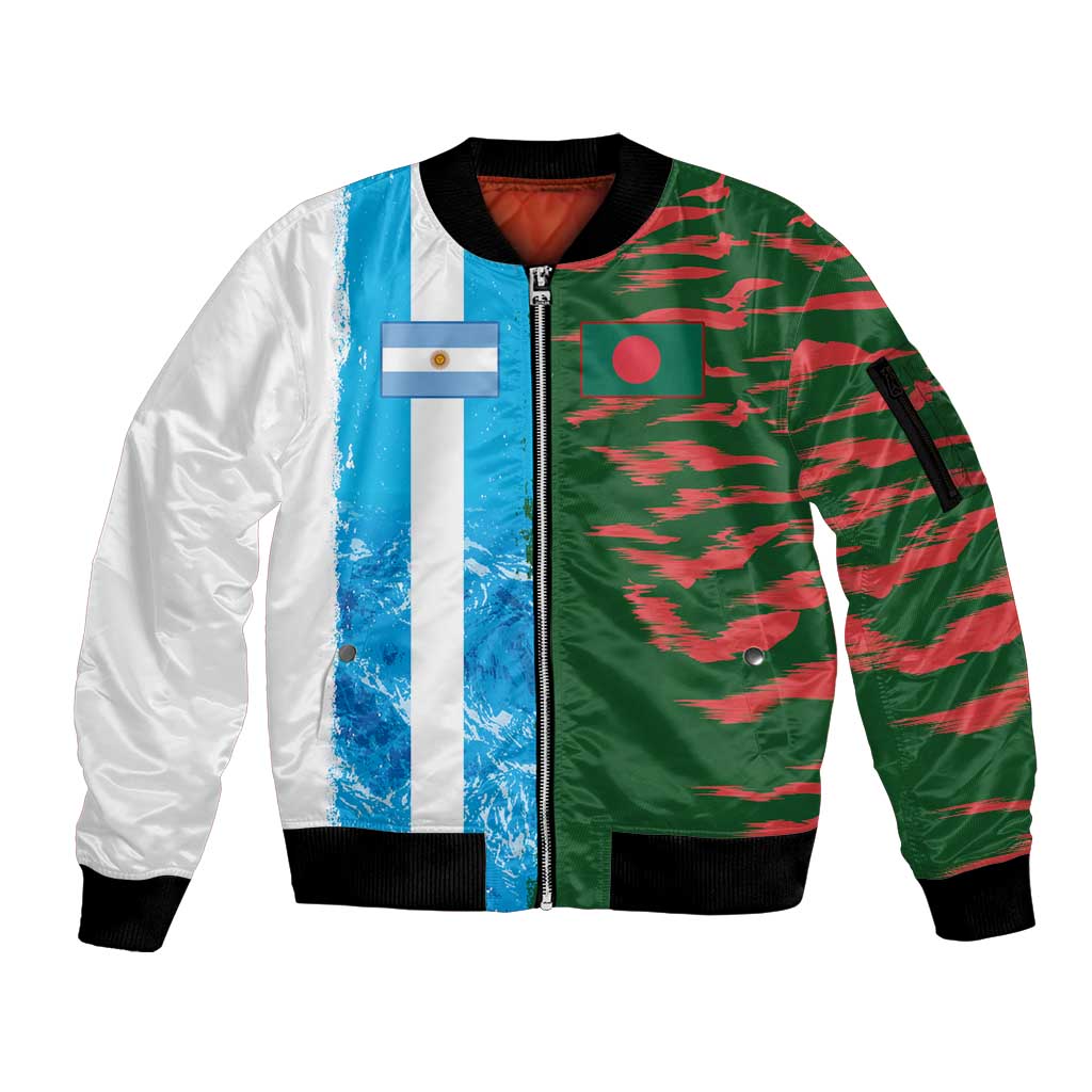 Custom Bangladesh and Argentina Football Half Style Sleeve Zip Bomber Jacket