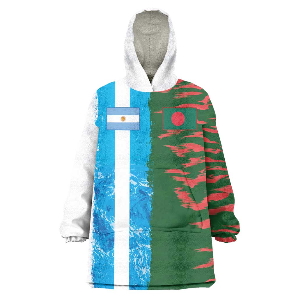 Custom Bangladesh and Argentina Football Half Style Wearable Blanket Hoodie