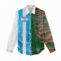 Custom Bangladesh and Argentina Football Half Style Women Casual Shirt